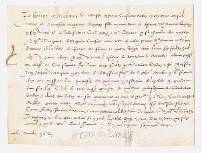 null - VAL-D'OISE. 1572. Henri 1er de MESMES Seigneur de ROISSY. Pièce signée le...