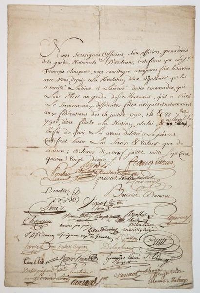 null - LOIRET. 1792. REVOLUTION. Certificate of services made in ORLÉANS (45) on...