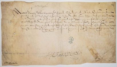 null - POITOU CHARENTE. 1580. BARBEZIÈRES-CHÉMERAULT. Pièce signée sur vélin de Aimery...