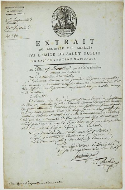 null - (SUBSISTANCES DE PARIS. MEUNIERS.) «Extrait du Registre des arrêtés du COMITÉ...
