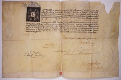 null - CHER. 1796. UNIVERSITÉ DE BOURGES (18). Pièce signée du Doyen, des Docteurs...