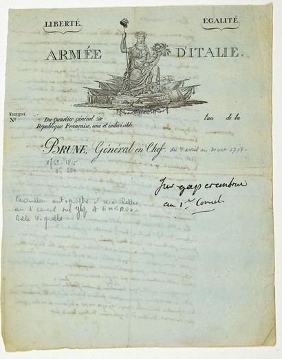 null - (Marshal BRUNE. VIGNETTE.) "BRUNE Général en chef de l'Armée D'ITALIE" (from...