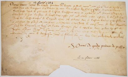 null - YVELINES. 1584. PRIEURÉ DE POISSY (78). Pièce signée sur vélin de Jeanne de...