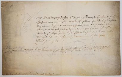 null - PUY DU FOU. 1615. Piece signed, on vellum, by René du PUY DU FOU, Lord of...