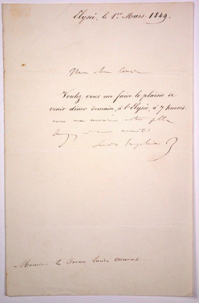 null - NAPOLÉON III (1808-1873) Lettre, en partie Autographe, Signée «Louis Napoléon...