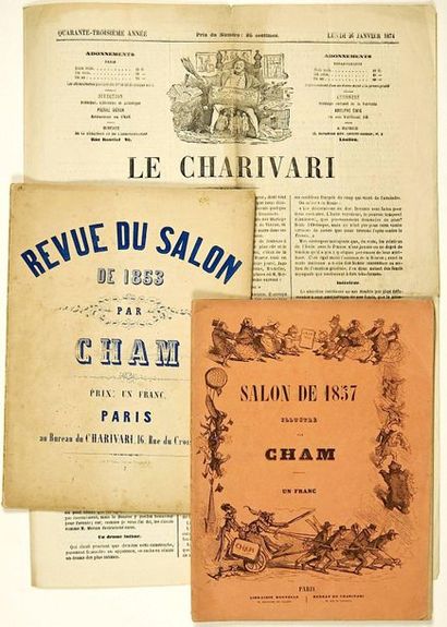 null - CHAM Dessinateur, Illustrateur. 3 Imprimés: «REVUE DU SALON de 1853 par CHAM»;...