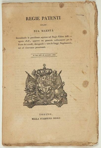 null - (KNOWLEDGE) "RULES ON THE SERVICE OF THE HORSE POST" - Printed bilingual Italian,...
