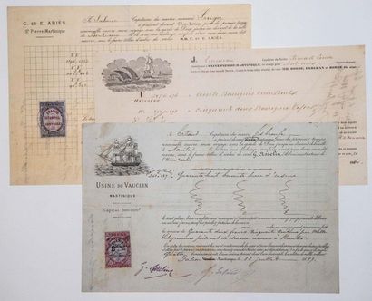 null - MARTINIQUE. 3 Bills of lading in-8° oblong (1860, 1889 and 1890). 2 Sailboat...