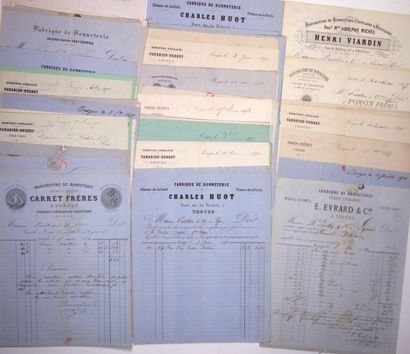 null - AUBE. THREE. MANUFACTURES DE BONNETERIE; 80 Invoices and stamped commercial...