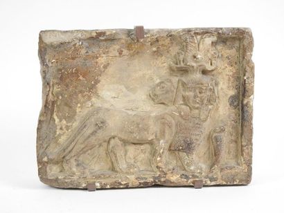 null Relief representing an animal pantheon sphynx with human and animal head,a cobra...
