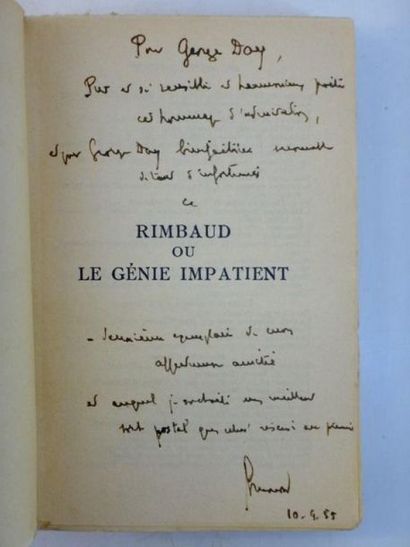 Mondor Henri RIMBAUD OU LE GENIE IMPATIENT. . AVEC UN ENVOI D'HENRI MONDOR "Pour...