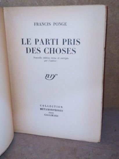 PONGE Francis Le Parti pris des choses. Edition originale, édité à Paris, chez Gallimard-Nrf,...