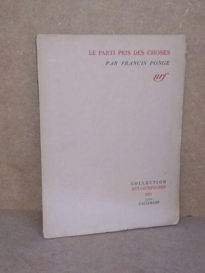 PONGE Francis Le Parti pris des choses. Edition originale, édité à Paris, chez Gallimard-Nrf,...