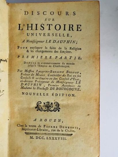 BOSSUET Jacques-Benigne Speech on Universal History. With an Ex Libris Durand Auzias





New...