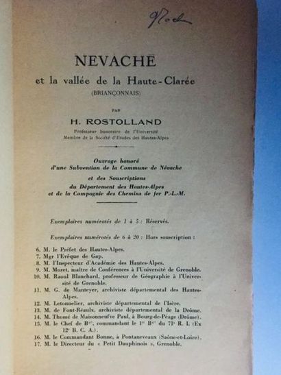 Rostolland, Henry Névache et la Vallée de la Haute-Clarée. Louis Jean Imprimeur-Éditeur,...