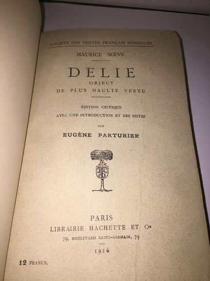 SCEVE Maurice (PARTURIER Eugène)? DELIE OBJECT DE PLUS  HAULTE VERTU - "Edition critique...