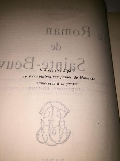 simon gustave Roman de Sainte-Beuve

 paris, littéraires et artistique, 1906

 in-8,...
