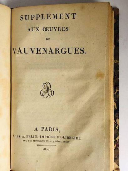 Vauvenargues Oeuvres de Vauvenargues et Suivi des supplément. Deux tomes reliés sous...