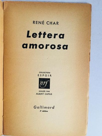 CHAR (René) lettera amorosa. Quatrième édition de ce poème écrit et publié en 1952...