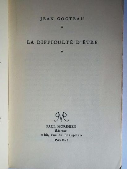 COCTEAU Jean La Difficulté d'être, one of his most intimate works, Cocteau, at 50,...
