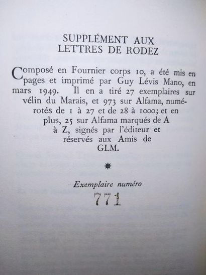 Artaud Antonin / Krol Supplément aux lettres de Rodez, suivi de Coleridge le traître...