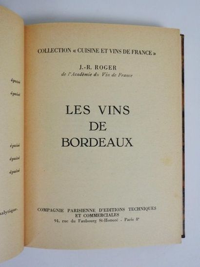 null DIVERS - Réunion de 6 vol. in-12 ou in-8, reliés ou brochés: -Roger: les vins...