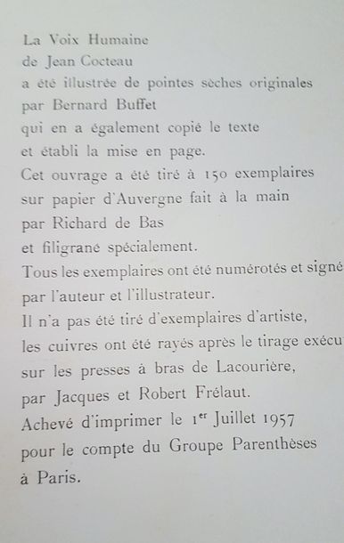 Bernard Buffet Bernard Buffet



 La voix humaine

 Lithographie extraite de la plaquette-catalogue...