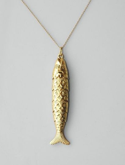 null Chaîne de baptème et pendentif en forme de poisson articulé en or jaune, 750...