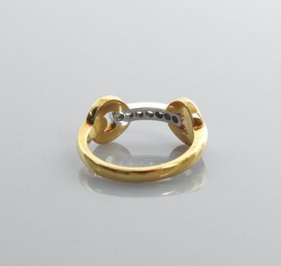 null Yellow gold ring, 585 MM, centered on a line of diamonds, size: 56, weight:...