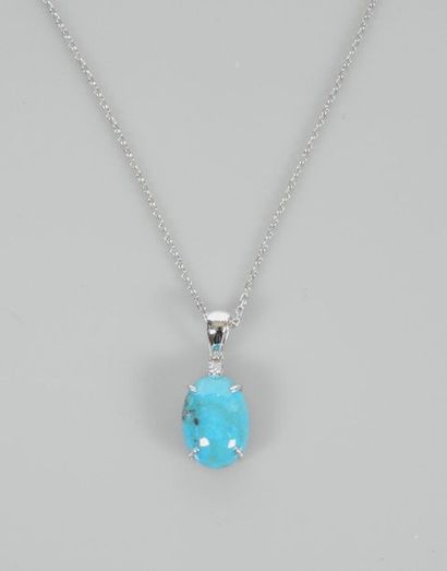 null Chain and pendant in white gold, 750 MM, decorated with a turquoise cabochon...
