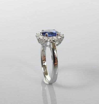null Ring in white gold, 750 MM, set with an oval sapphire weighing 1.30 carat in...
