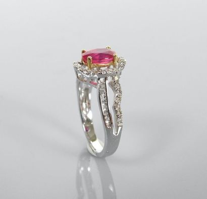 null Ring in white gold, 750 MM, centered on an oval treated ruby weighing 1.15 carat...