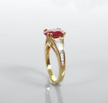 null Ring in white gold, 750 MM, set with an oval ruby weighing 2.77 carats and set...