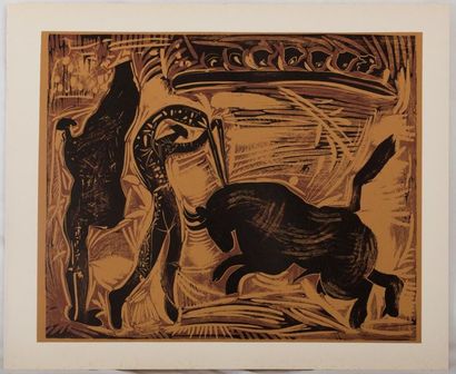 Pablo PICASSO Pablo PICASSO (1881-1973) (after)

Nude woman and guitarist

Linocut...