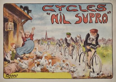 null Cyclisme. Nil Supra/Tour/Cornet. Affiche entoilée. En 1909, les coureurs de...