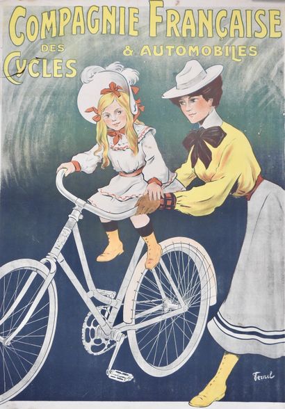 null Cyclisme / L'apprentissage. Affiche originale entoilée. Pour la Compagnie Française...