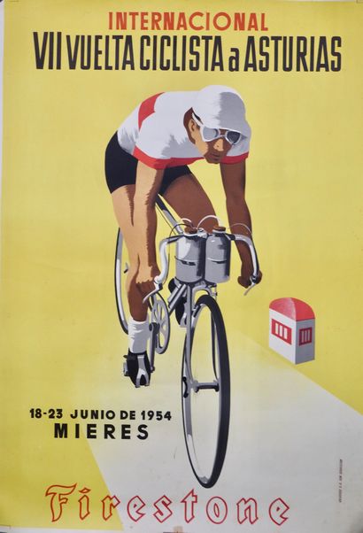 null Cyclisme. Huitième édition du Tour des Asturies/1954. A Miures, Bernardo Ruiz...