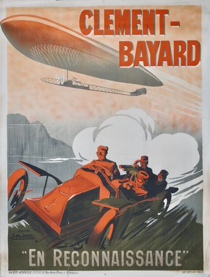 null 
Automobile  / Aérostation / Militaria. Affiche originale entoilée. "Clément-Bayard,...