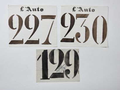 null Athletics. Three original bibs in "waterproof" canvas with stenciled numbers:...