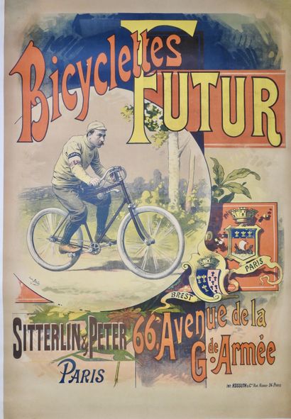 null Cyclisme. Paris-Brest-Paris1891. Affiche lithographiée et entoilée : "les Cycles...
