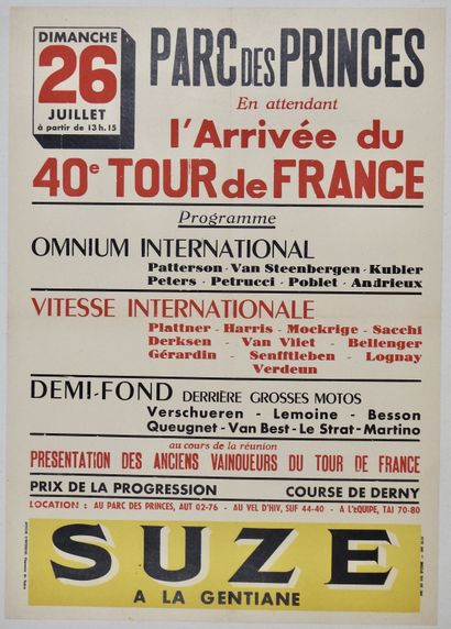null Cyclisme. Tour de France 1953. Affiche de la réunion d'arrivée du 40è Tour de...