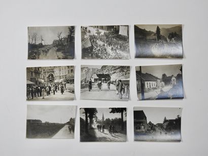 null Cyclisme. Tour 1920. 9 photos de presse, tirage argentique à Hyères, Montdidier,...