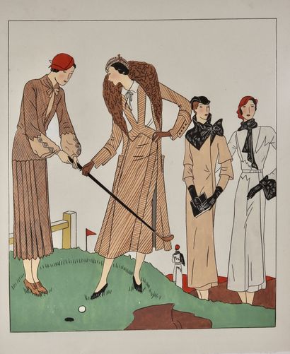 null Golf. Gravure: La leçon de golf, vers 1930. Ou comment tenir un club... superbe...