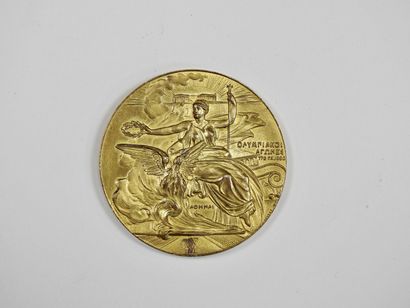 null Jeux Olympiques. 1896 (Athènes). Médaille de participant. Vermeil sur bronze....