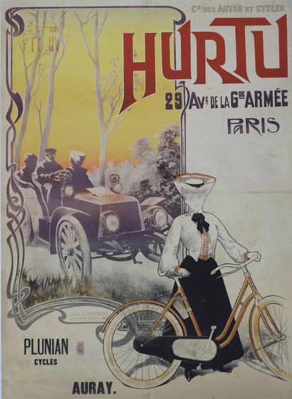 null Cyclisme / Automobile / HURTU / PAris. Affiche originale entoilée. " HURTU ,...