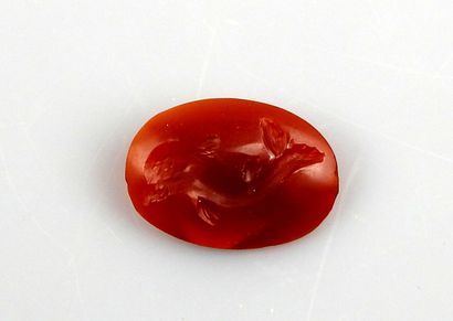 null Intaglio representing a dolphin

Carnelian 1.6 cm

Small chip on the edge of...
