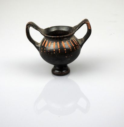 null Miniature crater with geometric line decoration

Terracotta 6 cm small lack...