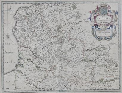 null Set of 4 old maps heightened with colors representing the county of Artois for...