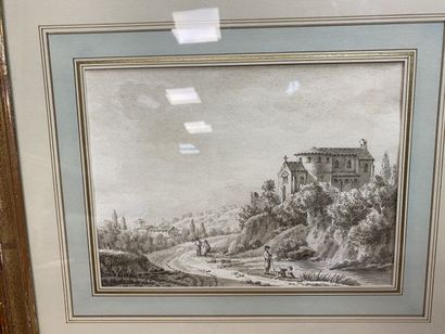 null 
French school of the 19th century, landscapes

Pair of ink and wash on paper

18...