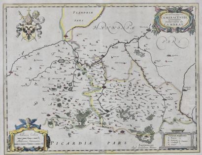 null Set of 4 old maps heightened with colors representing the county of Artois for...